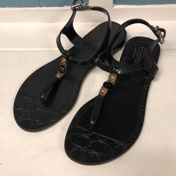 Authentic Coach Piccadilly 7 B Black Plastic Ankle Strap Flip Flop Jelly Sandals - Picture 1 of 8